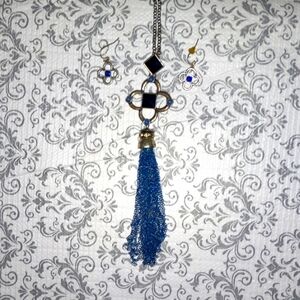 Blue Charm Thastle Necklace with Earrings